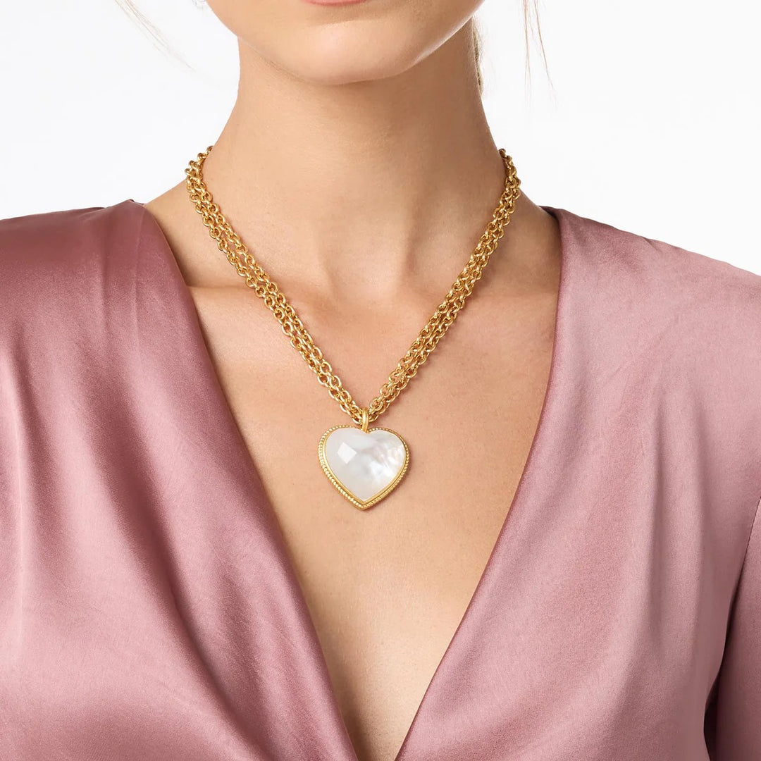 Julie Vos heart pendant necklace featuring a delicate gold heart charm on a fine chain, perfect as elegant jewelry accessories.