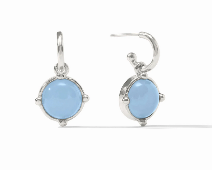 Silver Honeybee Hoop and Charm Earrings by Julie Vos, featuring delicate bee-shaped charms on elegant hoop earrings.
