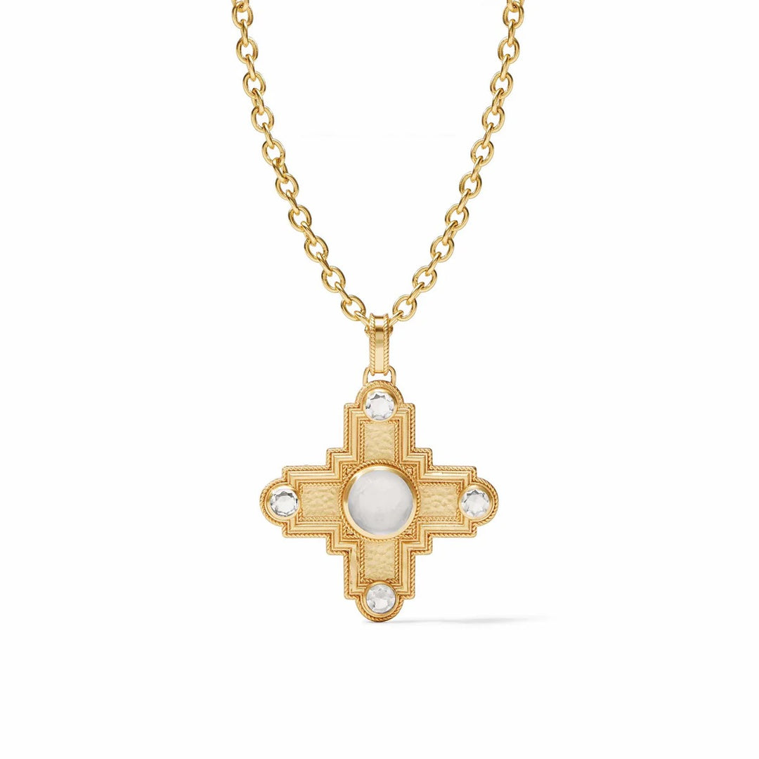 Julie Vos Theodora Pendant Necklace showcasing a delicate gold-toned pendant on a fine chain, stylish accessories for elegant outfits.