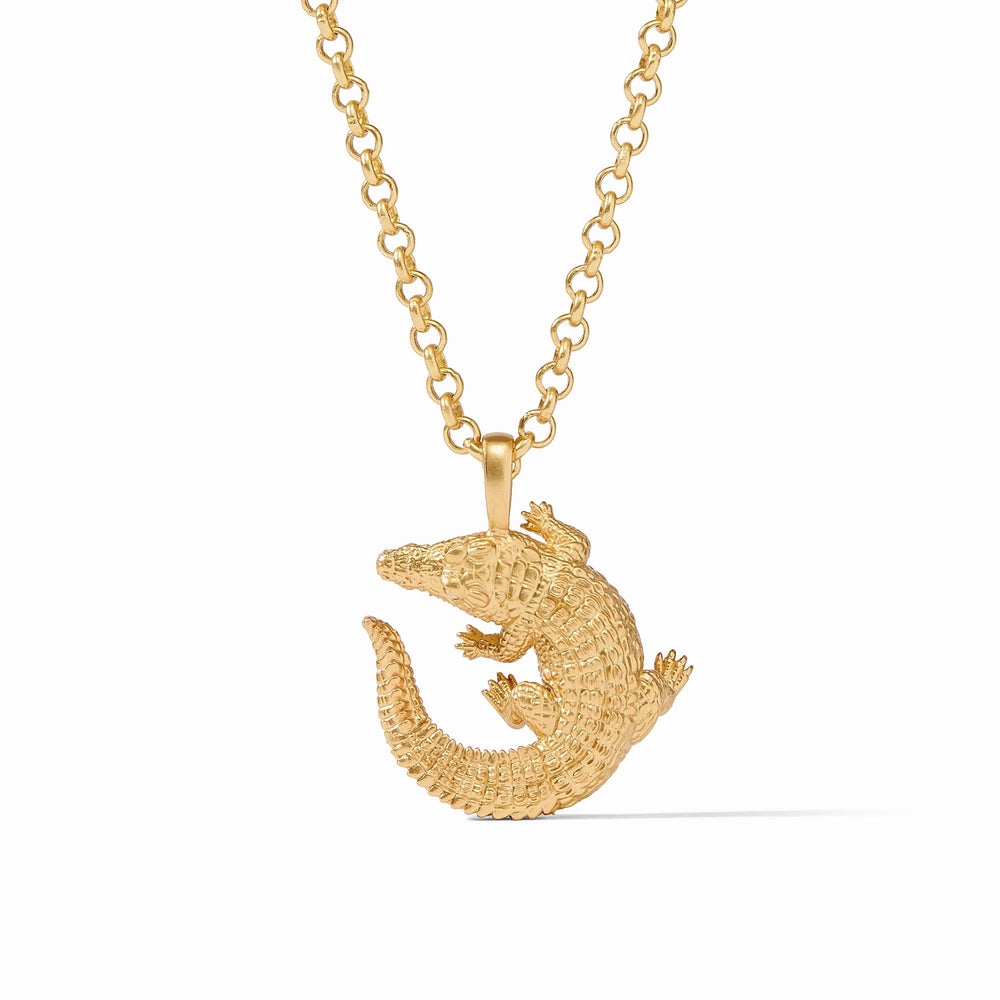 Julie Vos alligator pendant accessory featuring a detailed gold-tone alligator charm on a delicate chain.