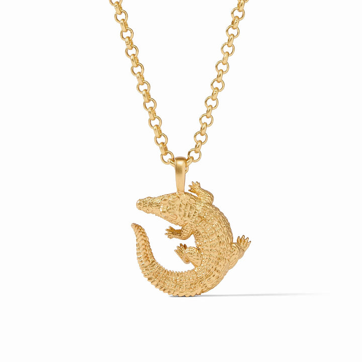 Julie Vos alligator pendant accessory featuring a detailed gold-tone alligator charm on a delicate chain.