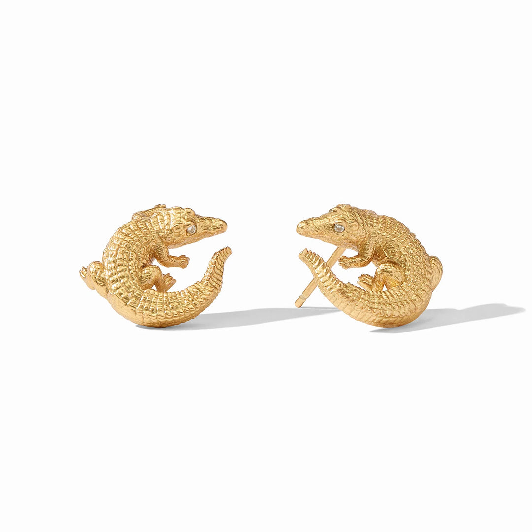 Julie Vos alligator stud earring featuring a detailed, gold-tone alligator design for stylish accessories.