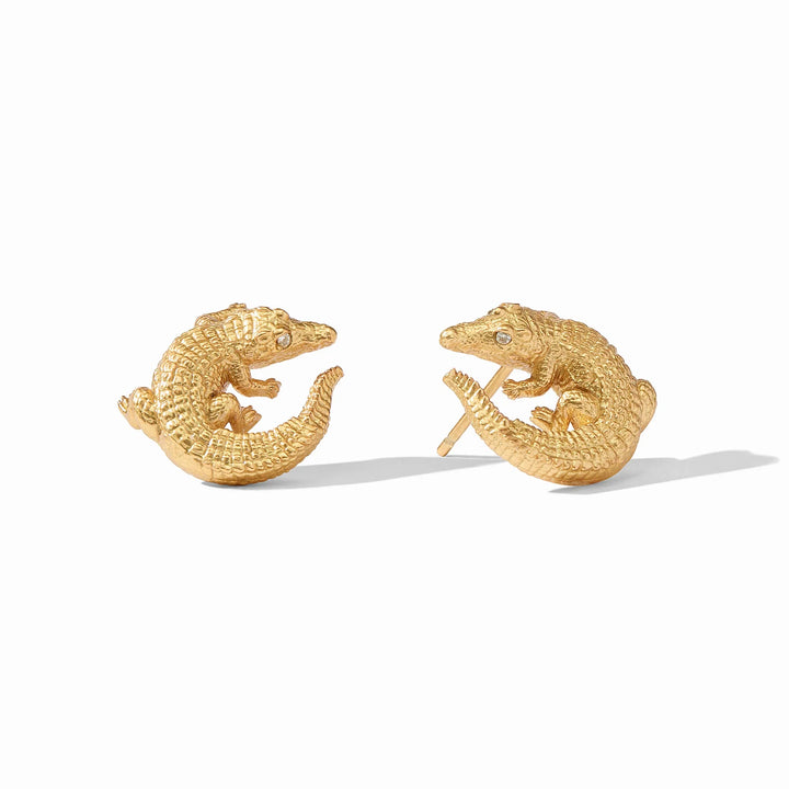 Julie Vos alligator stud earring featuring a detailed, gold-tone alligator design for stylish accessories.
