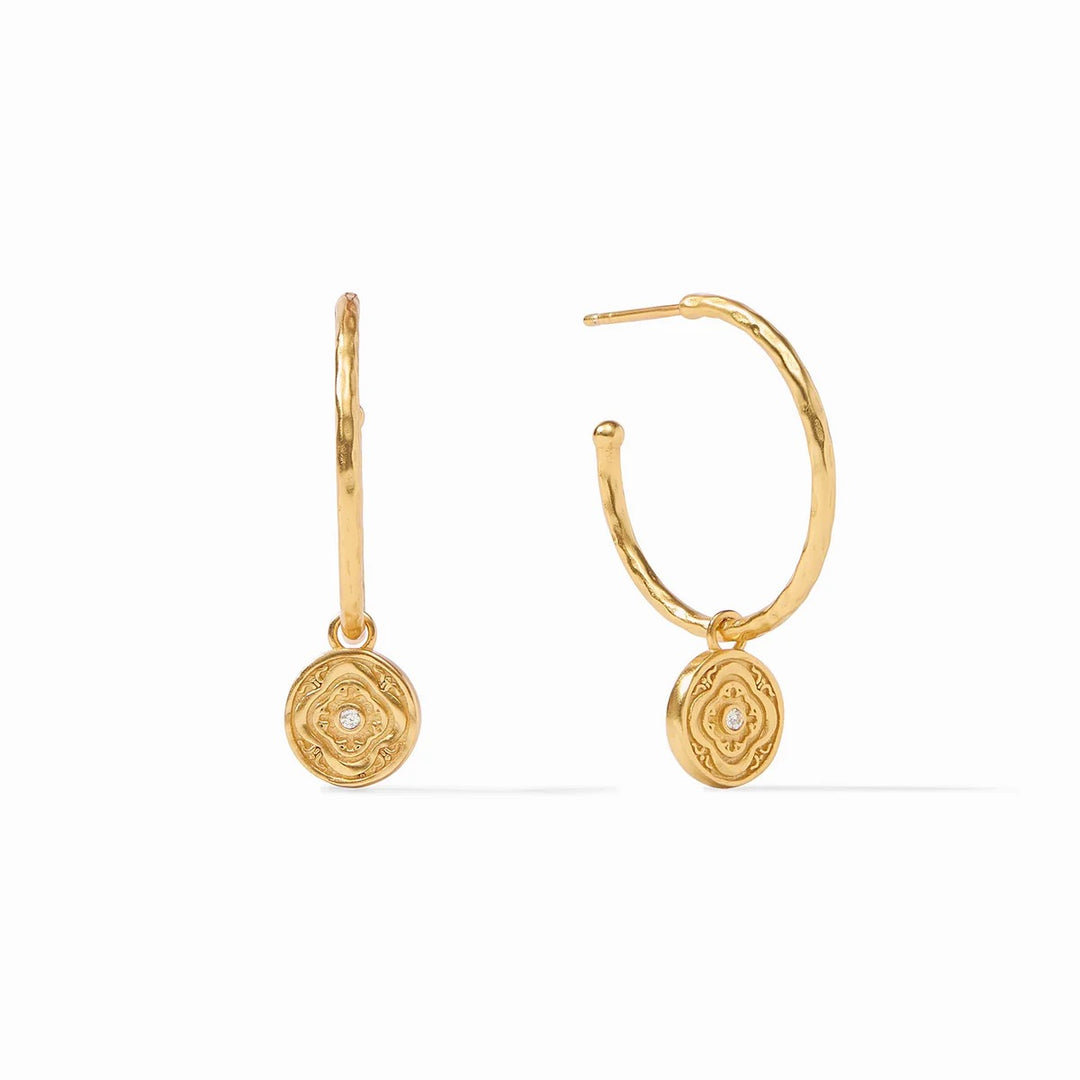 Julie Vos Astor Hoop and Charm Earring showcasing gold hoop with dangling charm, elegant jewelry accessory.