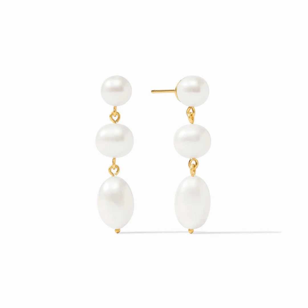 Julie Vos Astor Pearl Tier Earring featuring layered pearl and gold-tone accents, elegant jewelry accessory.