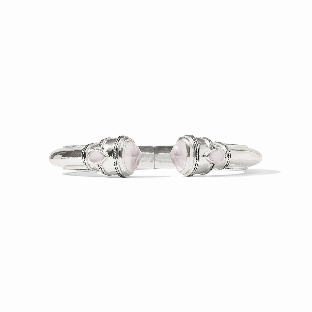 Silver Cannes Demi Cuff bracelet by Julie Vos, showcasing elegant, minimalist accessory design with intricate silver detailing.