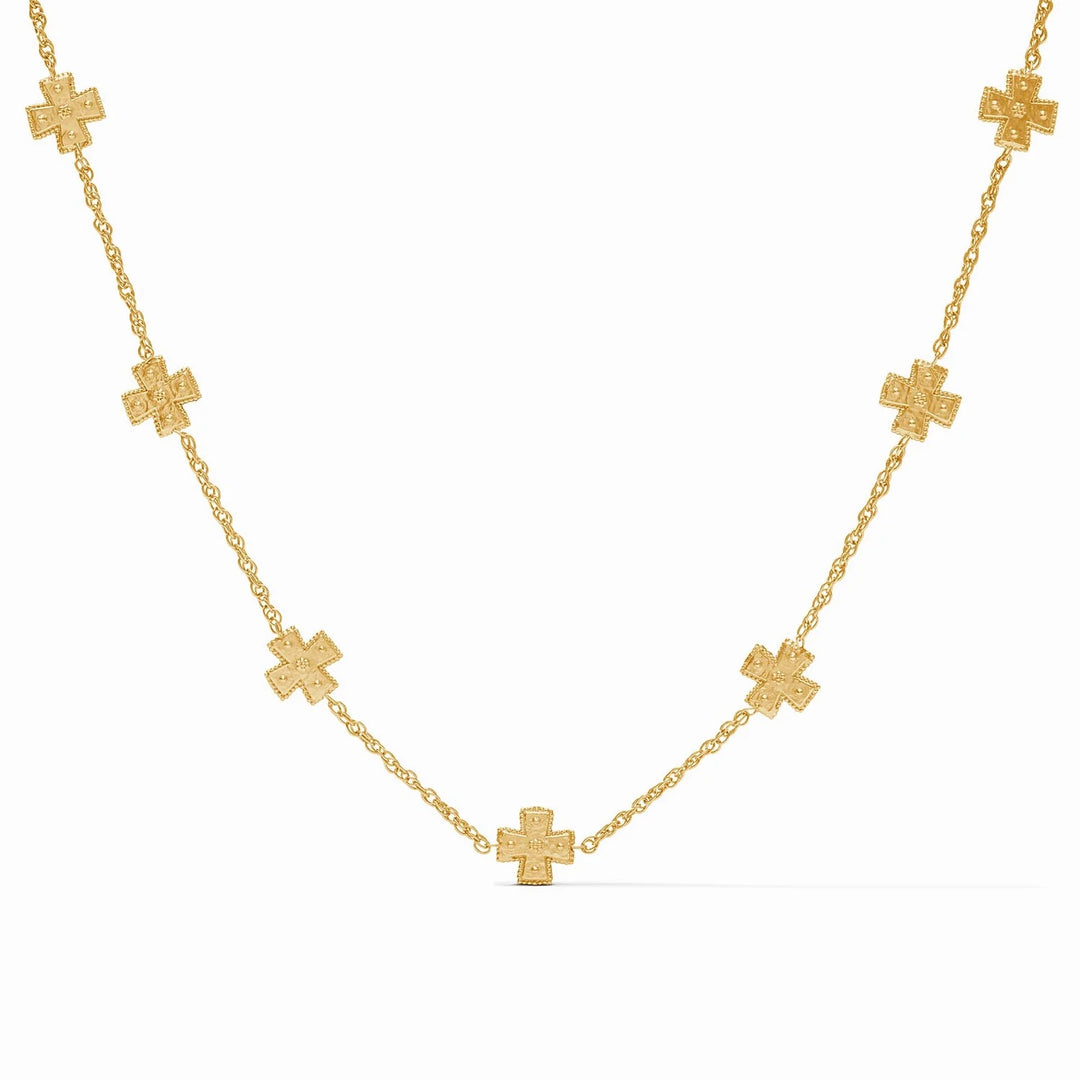 Julie Vos Canterbury Delicate Station Necklace with small gold stations on a fine chain, designed as elegant jewelry accessories.