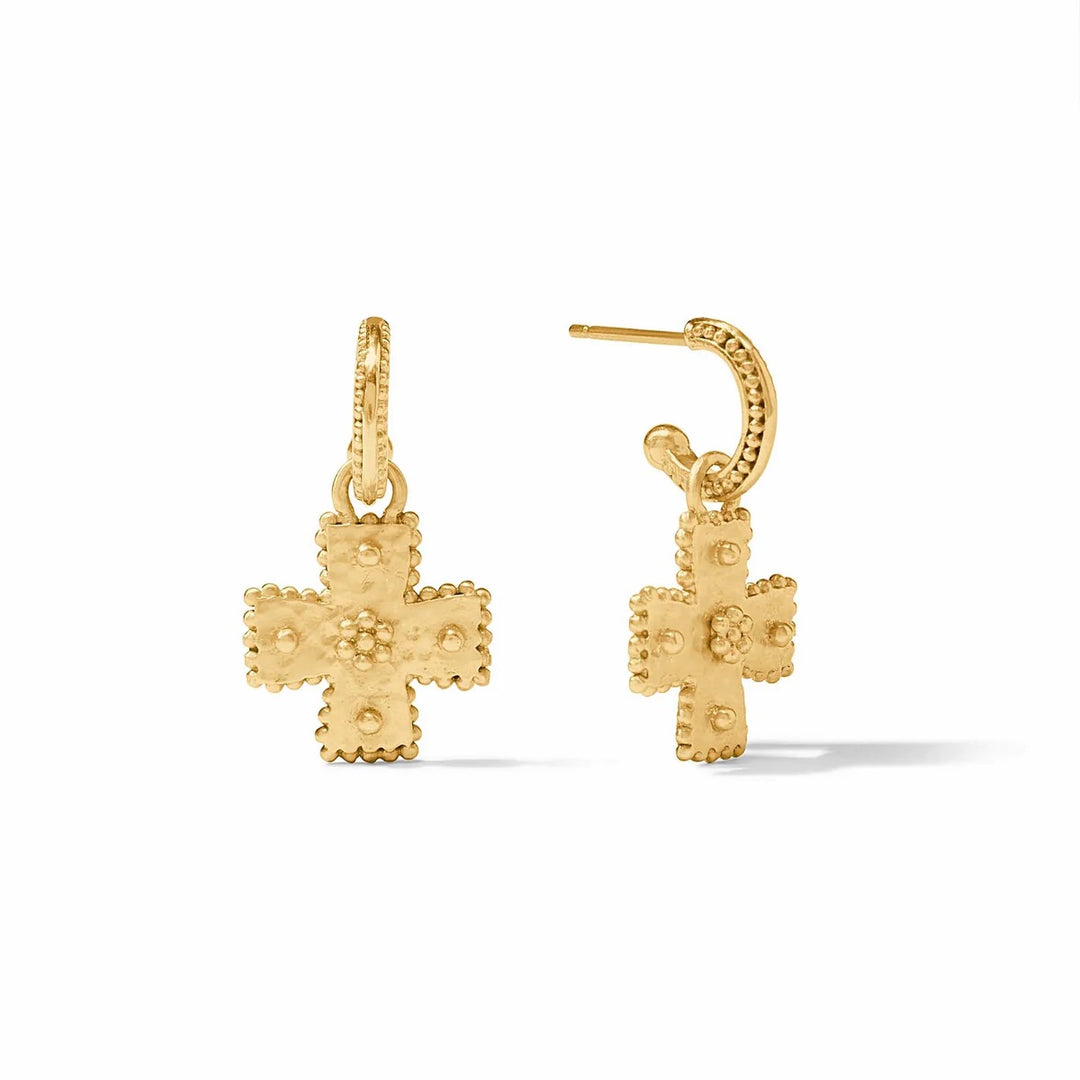 Julie Vos Canterbury hoop and charm earrings featuring gold hoops with elegant dangling charms, perfect for stylish accessories.