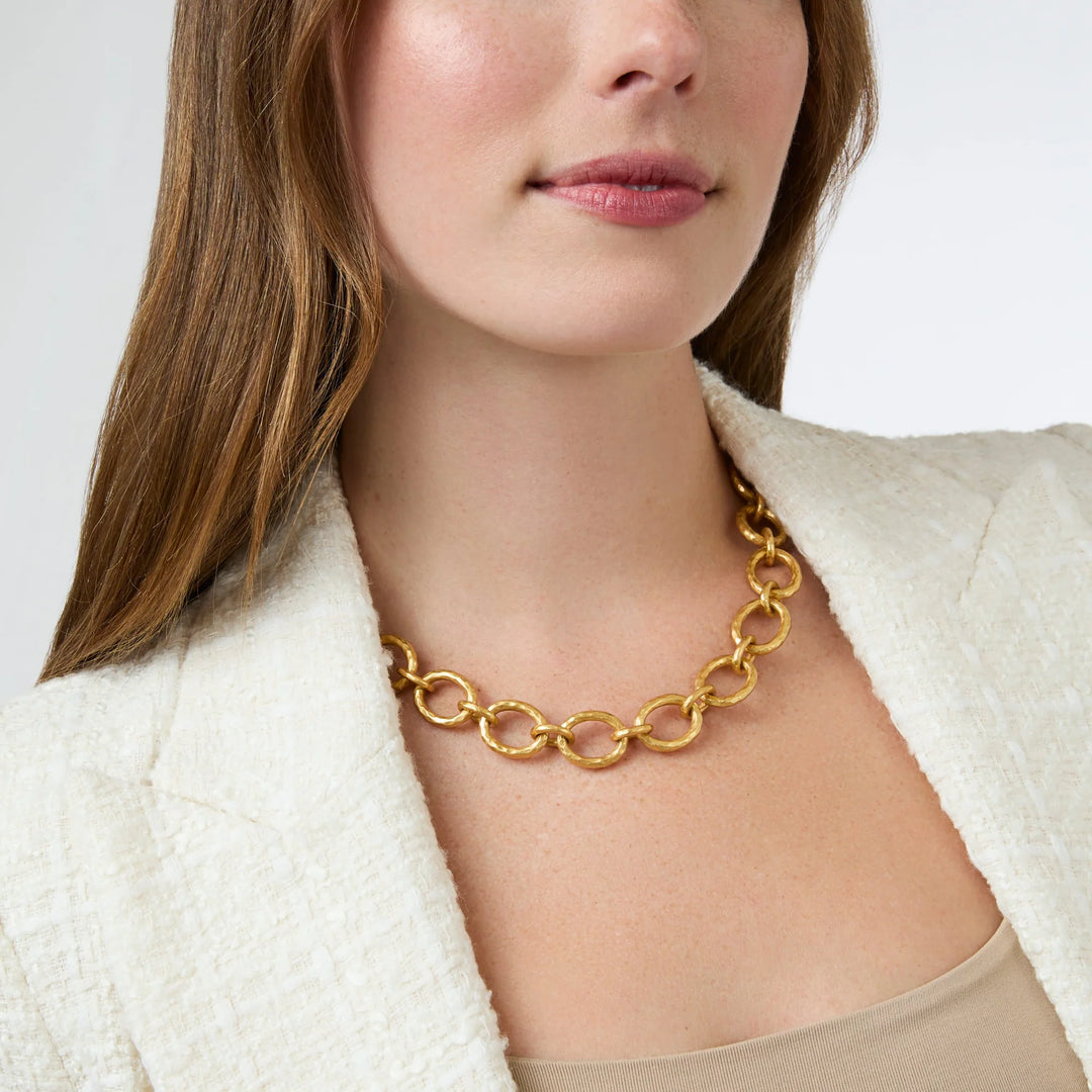 Golden Julie Vos Catalina Demi-link Necklace, elegant accessories with interconnected chain links on a neutral background.