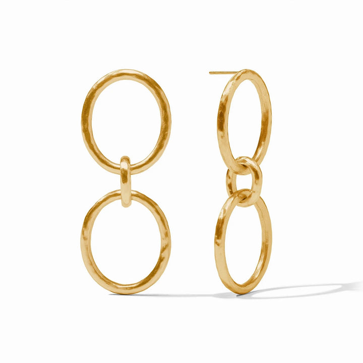 Julie Vos Catalina Link Earring featuring a gold-toned design with intricate details, styled as elegant accessories.