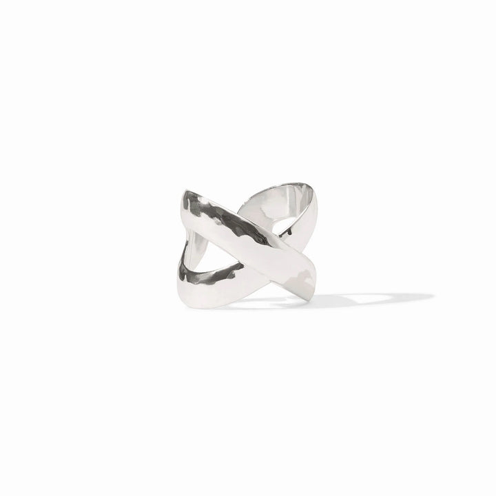 Julie Vos Catalina X Ring in silver, showcasing a stylish, open-ended jewelry accessory with a sleek, modern design.