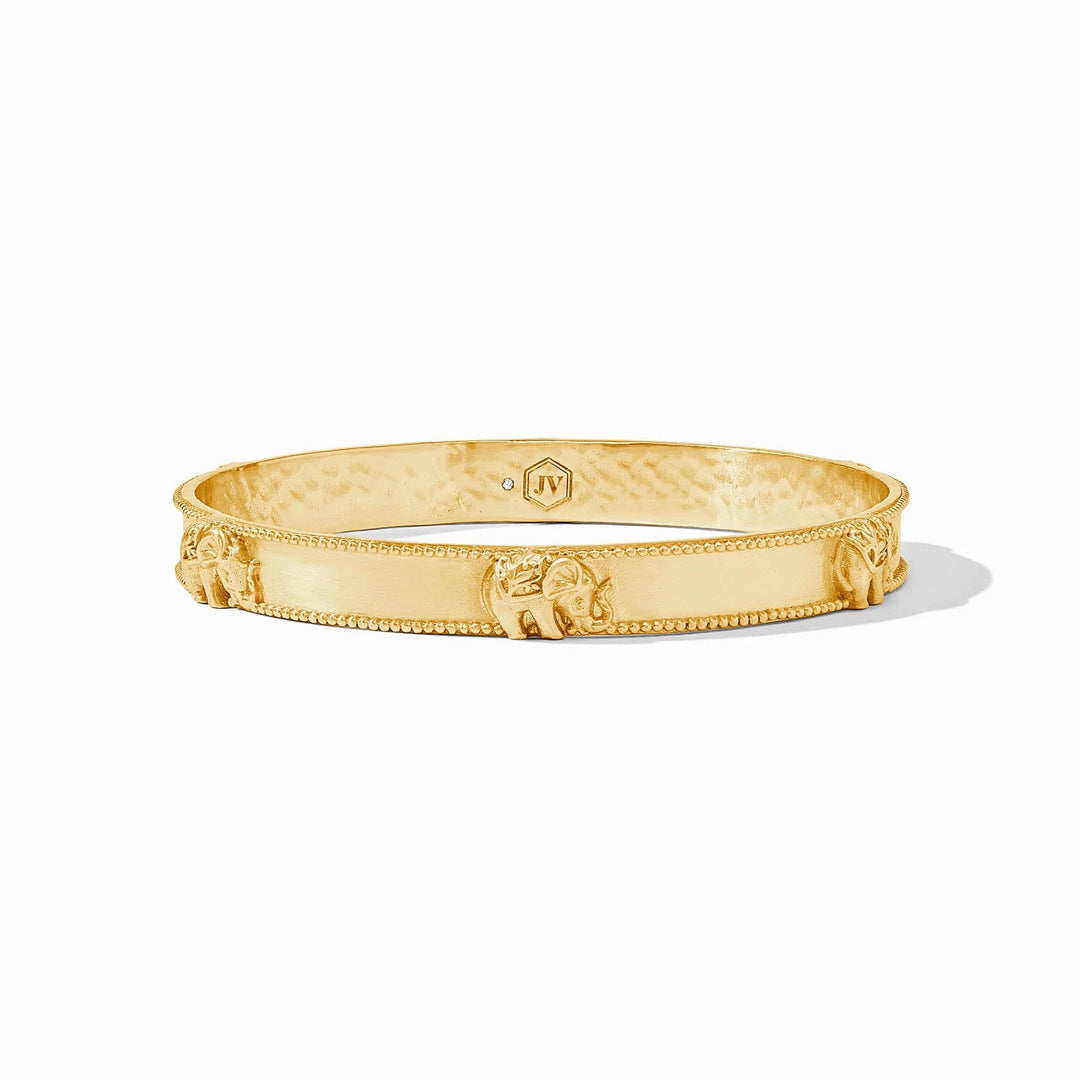 Julie Vos Elephant Bangle accessory featuring a detailed elephant design in gold-tone metal on a sleek bracelet.