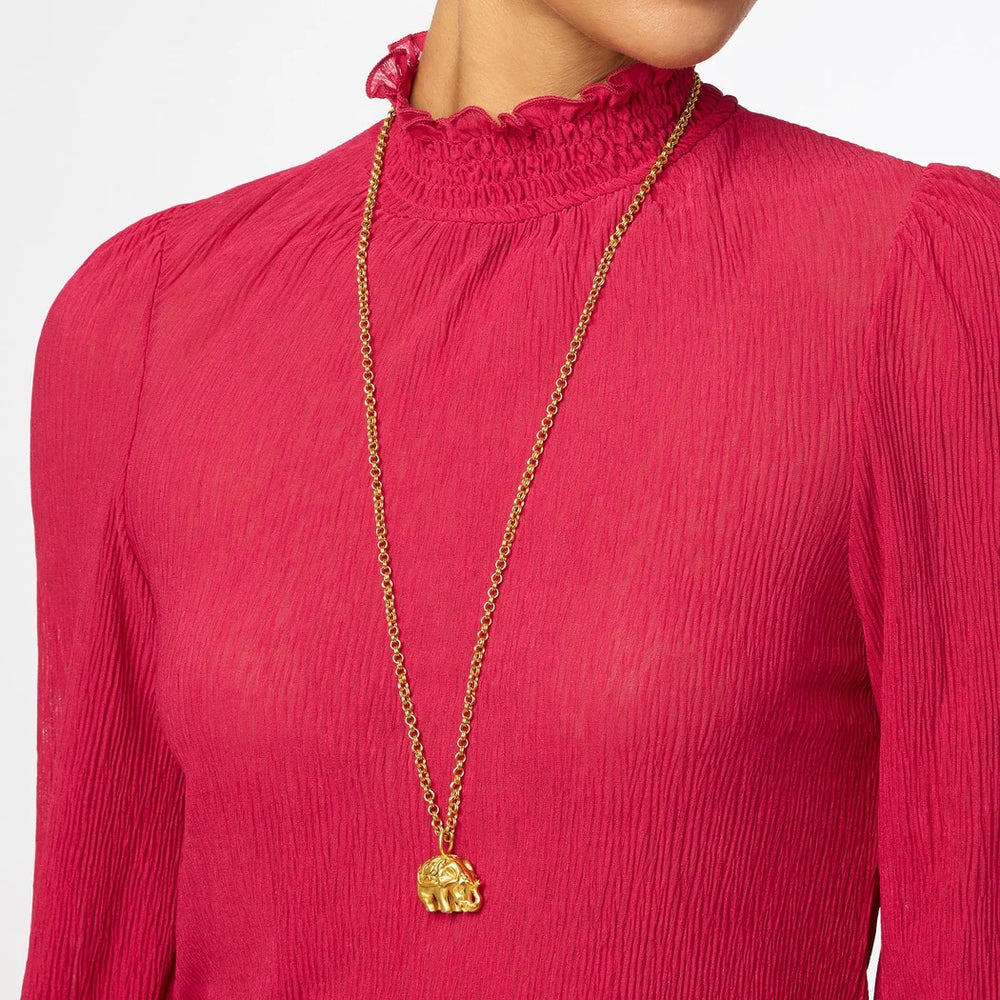 Silver elephant pendant necklace from Julie Vos, showcasing a detailed elephant charm on a delicate chain.