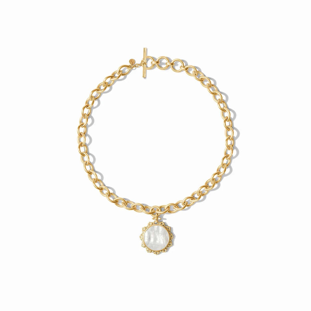 Julie Vos Helene Statement Necklace with intricate gold-tone design, showcasing elegant accessories for sophisticated styles.