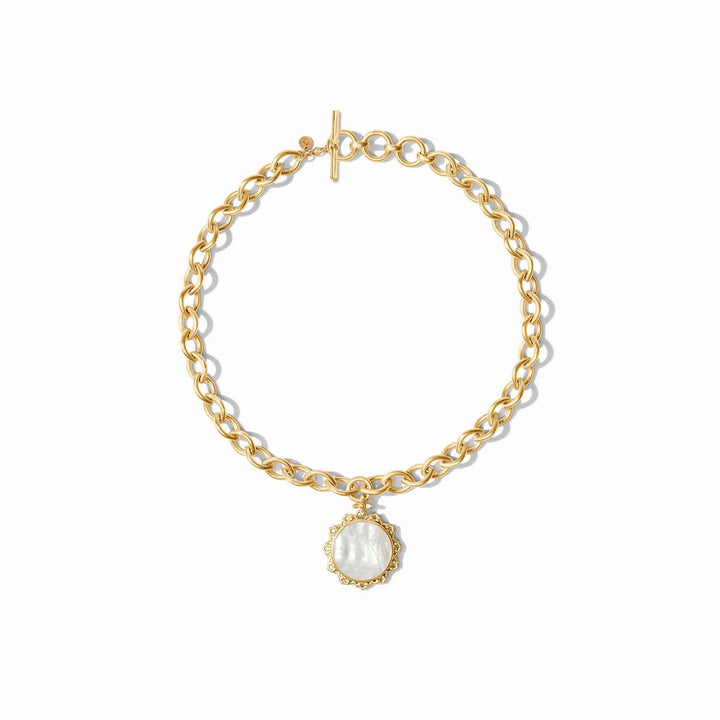 Julie Vos Helene Statement Necklace with intricate gold-tone design, showcasing elegant accessories for sophisticated styles.