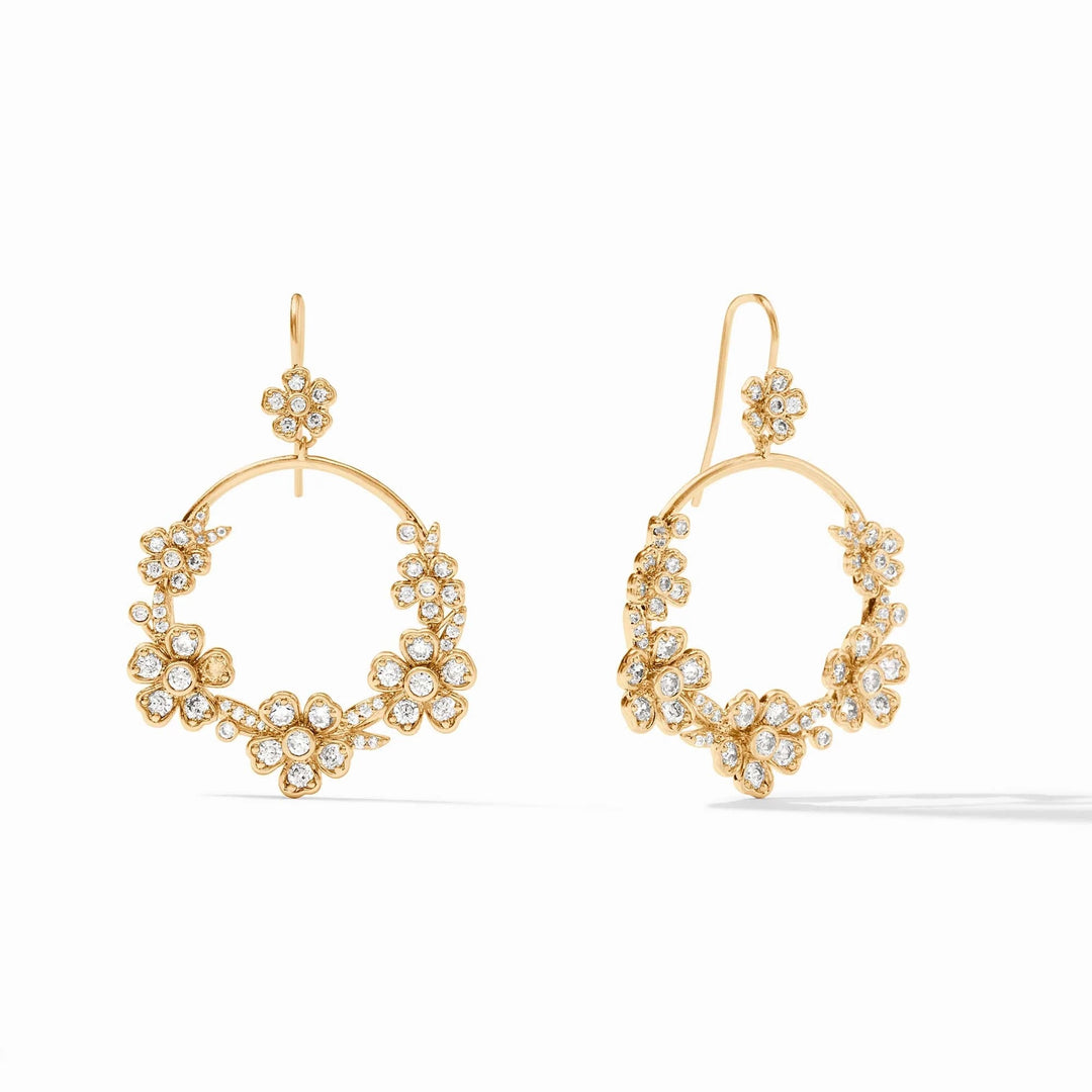 Julie Vos Laurel Earring, gold-toned accessories with a leaf design, showcasing elegant jewelry style.