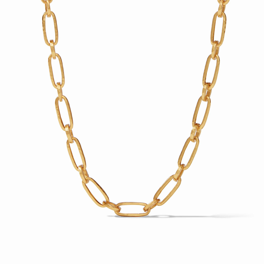 Gold Palladio Link Necklace by Julie Vos, showcasing elegant chain links and jewelry accessories on a neutral background.