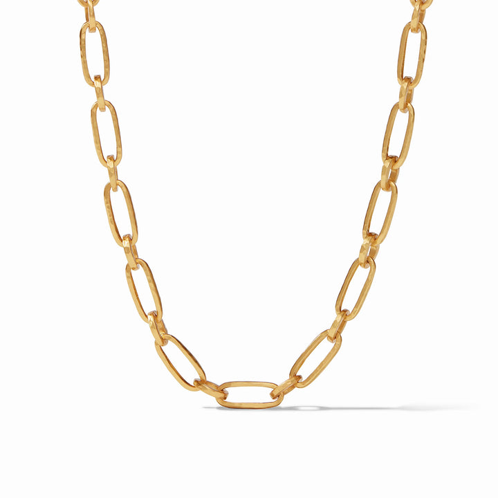 Gold Palladio Link Necklace by Julie Vos, showcasing elegant chain links and jewelry accessories on a neutral background.