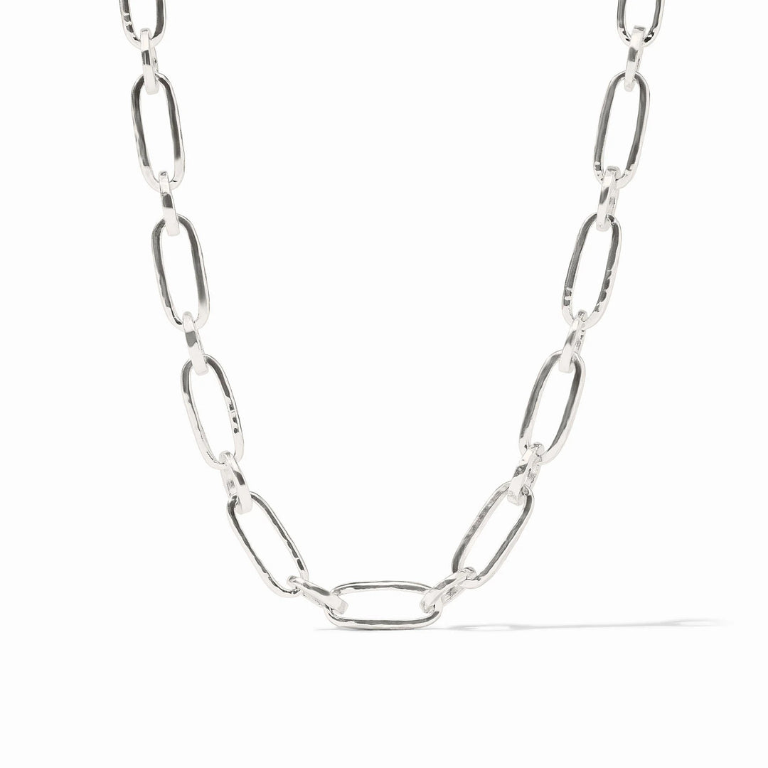 Silver Palladio Link Necklace by Julie Vos, close-up of interconnected chain links on a neutral background.