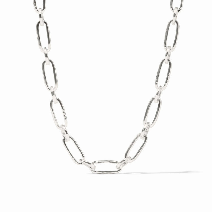 Silver Palladio Link Necklace by Julie Vos, close-up of interconnected chain links on a neutral background.