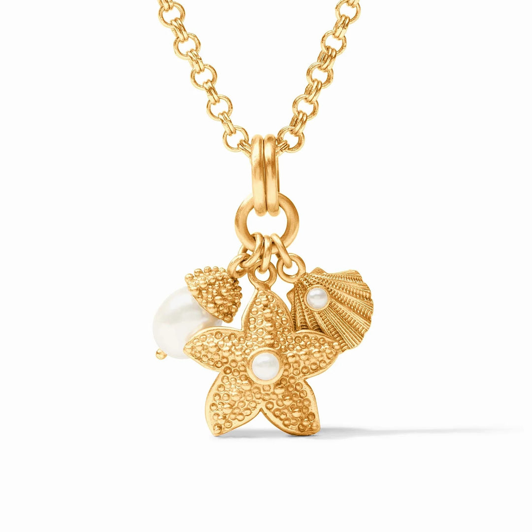 Julie Vos Sanibel Trio Charm Pendant, delicate gold-toned accessories with layered charm design, perfect for elegant jewelry styling.