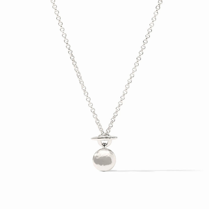 Silver Solara Delicate Necklace by Julie Vos with a fine chain and small pendant, showcasing elegant jewelry design.