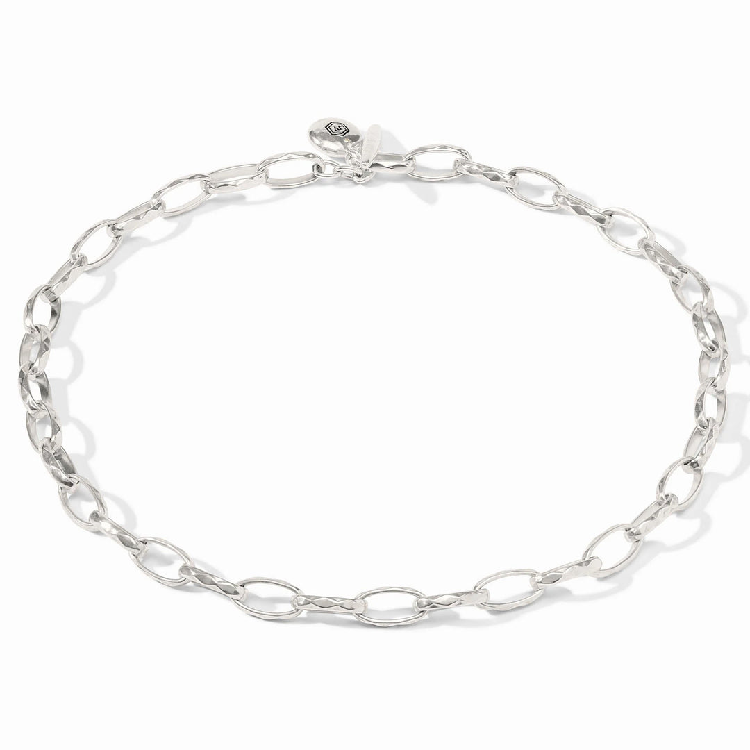 Silver Solara Link Necklace by Julie Vos featuring interconnected chain links on a neutral background.