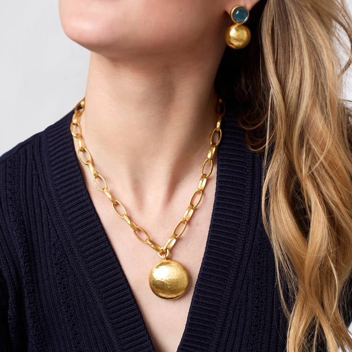 Julie Vos Solara necklace, elegant jewelry accessory with gold-tone design featuring intricate details and a stylish pendant.