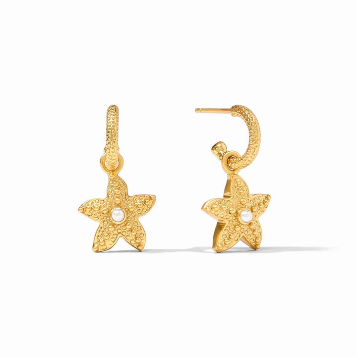 Julie Vos starfish hoop and charm earring featuring gold-toned starfish and charms, perfect for beach-inspired accessories.