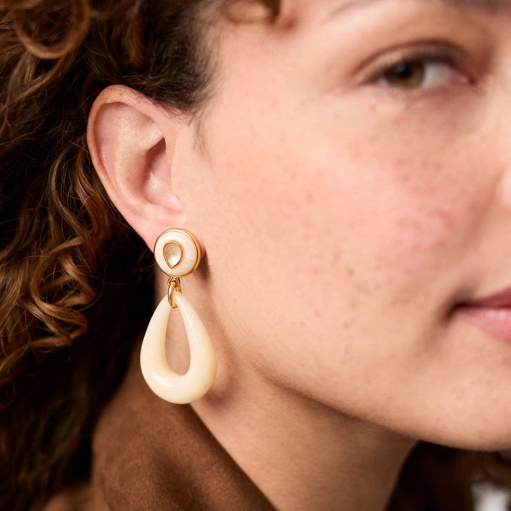 Julie Vos Carnaby Statement Earring featuring bold gold-tone accessories with intricate design details.