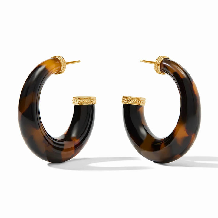 Julie Vos Madison Statement Hoop Earring showing a large, gold-tone hoop with intricate detailing, designed as stylish accessories.