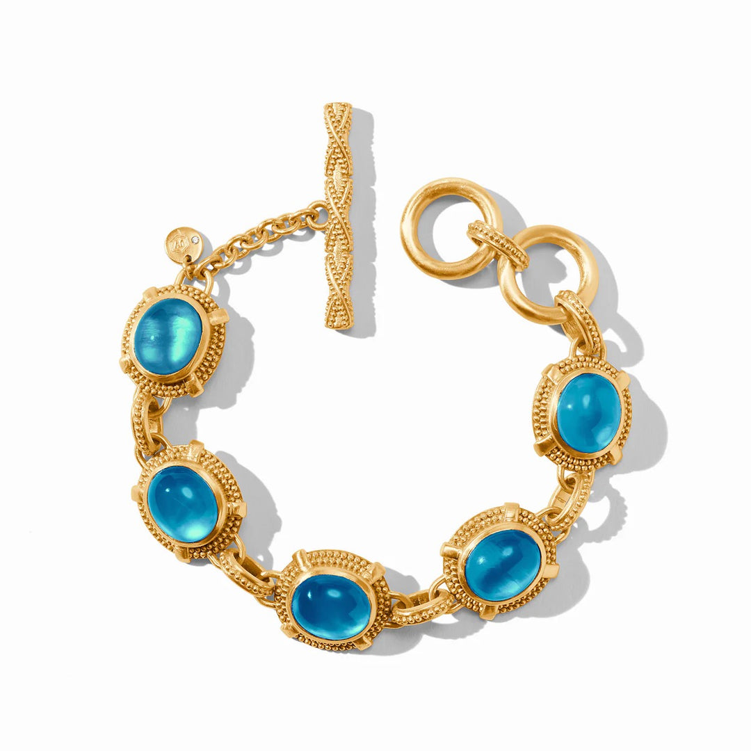 Julie Vos cabochon bracelet with colorful gemstone cabochons and gold-toned metal accents, stylish accessories for everyday wear.