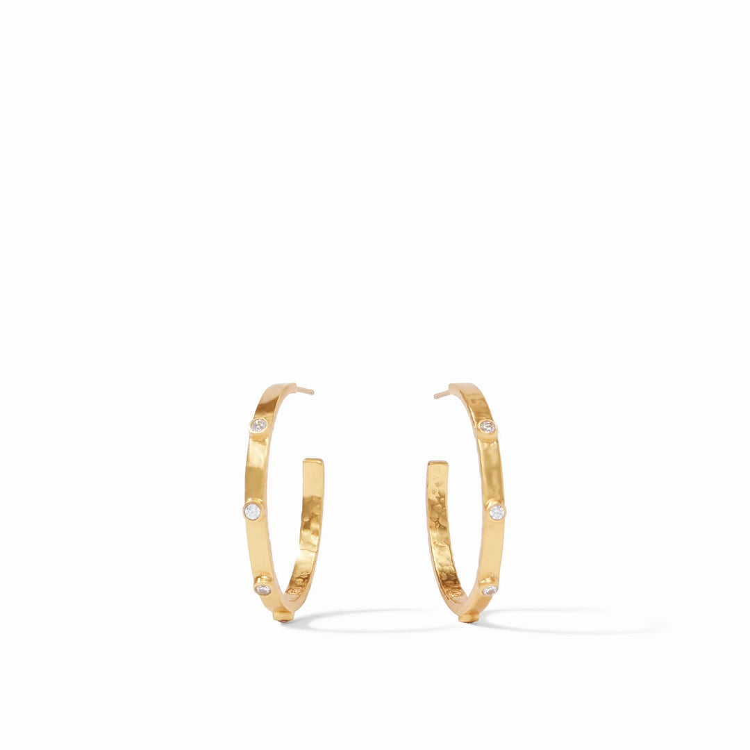 Julie Vos Crescent Stone Hoop earrings featuring elegant crescent-shaped stones in a stylish accessory design.