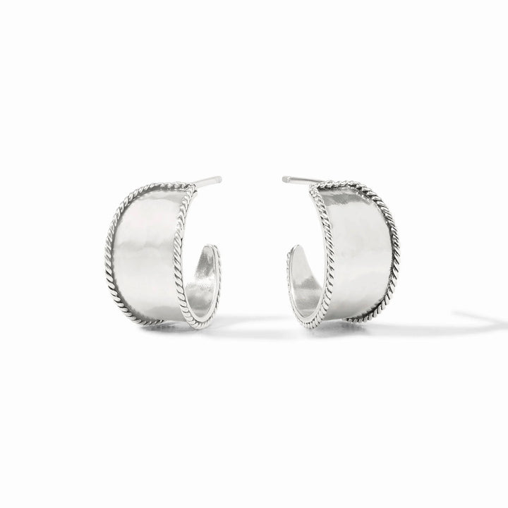 Silver Savoy Hoop earrings by Julie Vos, showcasing elegant, polished hoop accessories with a sleek design.