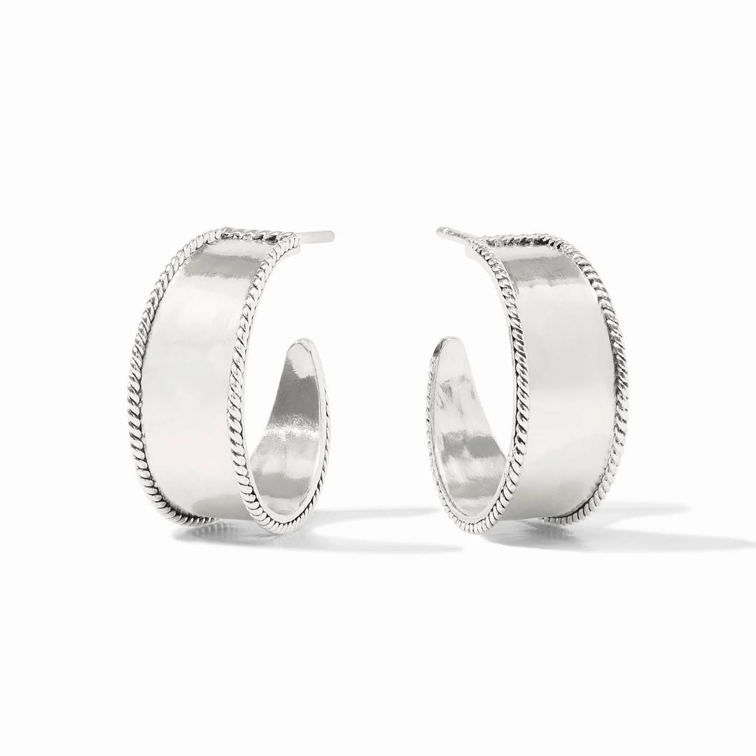 Silver Savoy Hoop earrings by Julie Vos, showcasing sleek, polished hoop design in shiny silver accessory style.