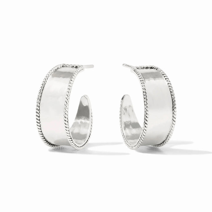 Silver Savoy Hoop earrings by Julie Vos, showcasing sleek, polished hoop design in shiny silver accessory style.