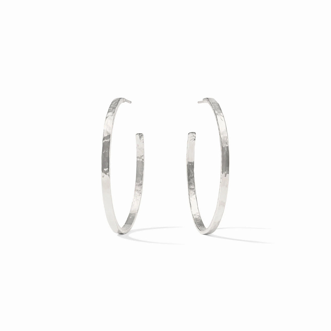 Silver crescent hoop earring by Julie Vos, showcasing a sleek, elegant design perfect for stylish accessories.