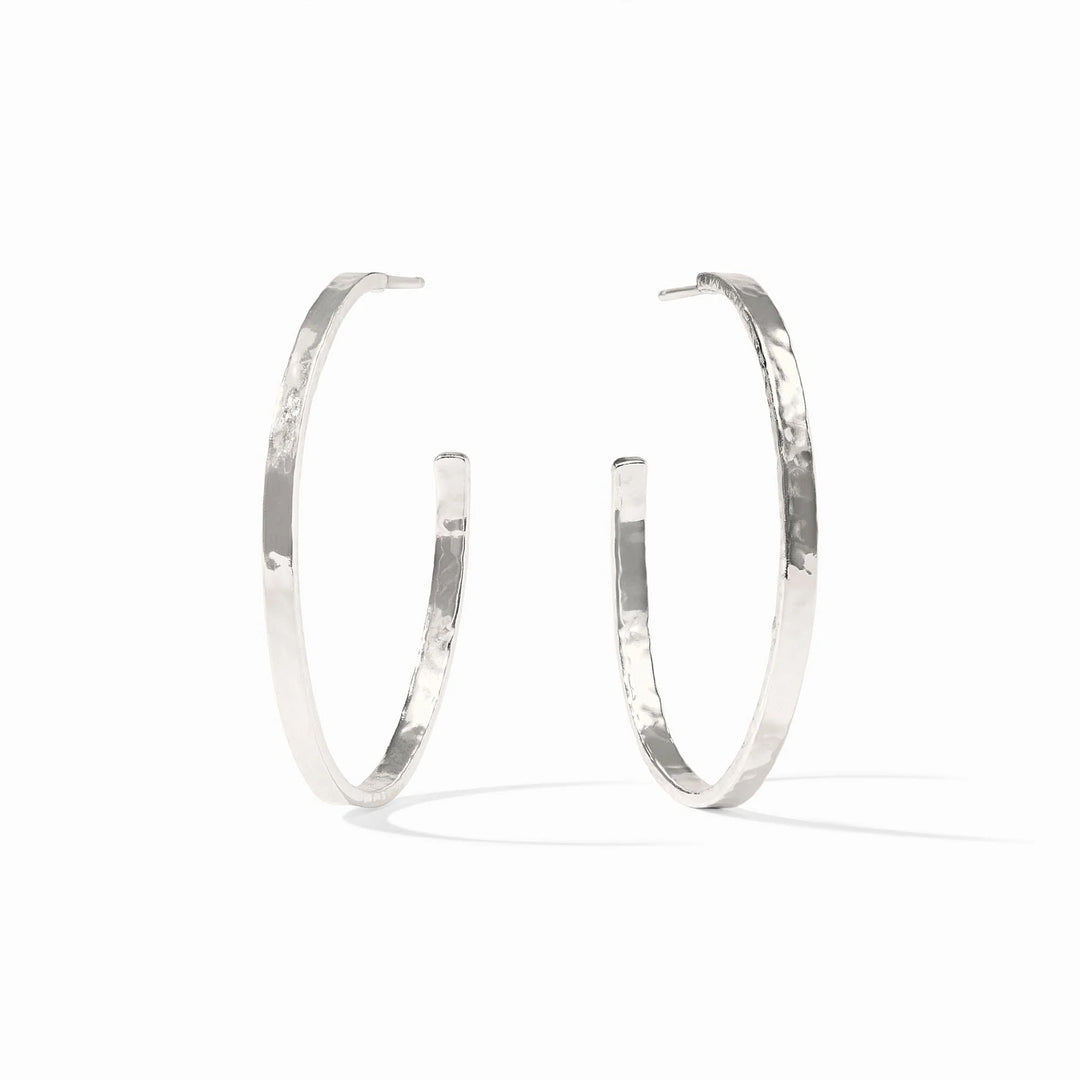 Silver crescent hoop earring by Julie Vos, showcasing a sleek, modern accessory design with a polished finish.