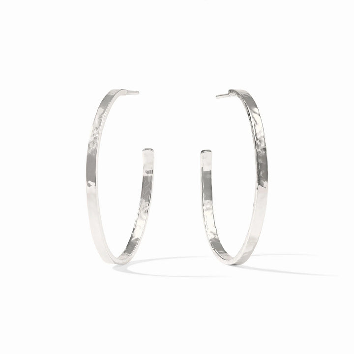 Silver crescent hoop earring by Julie Vos, showcasing a sleek, modern accessory design with a polished finish.