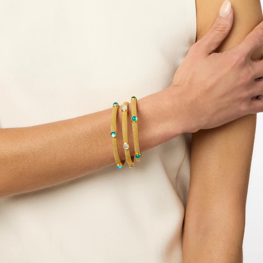 Julie Vos cabochon bangle accessory with a smooth, polished stone set in a stylish metal bracelet.