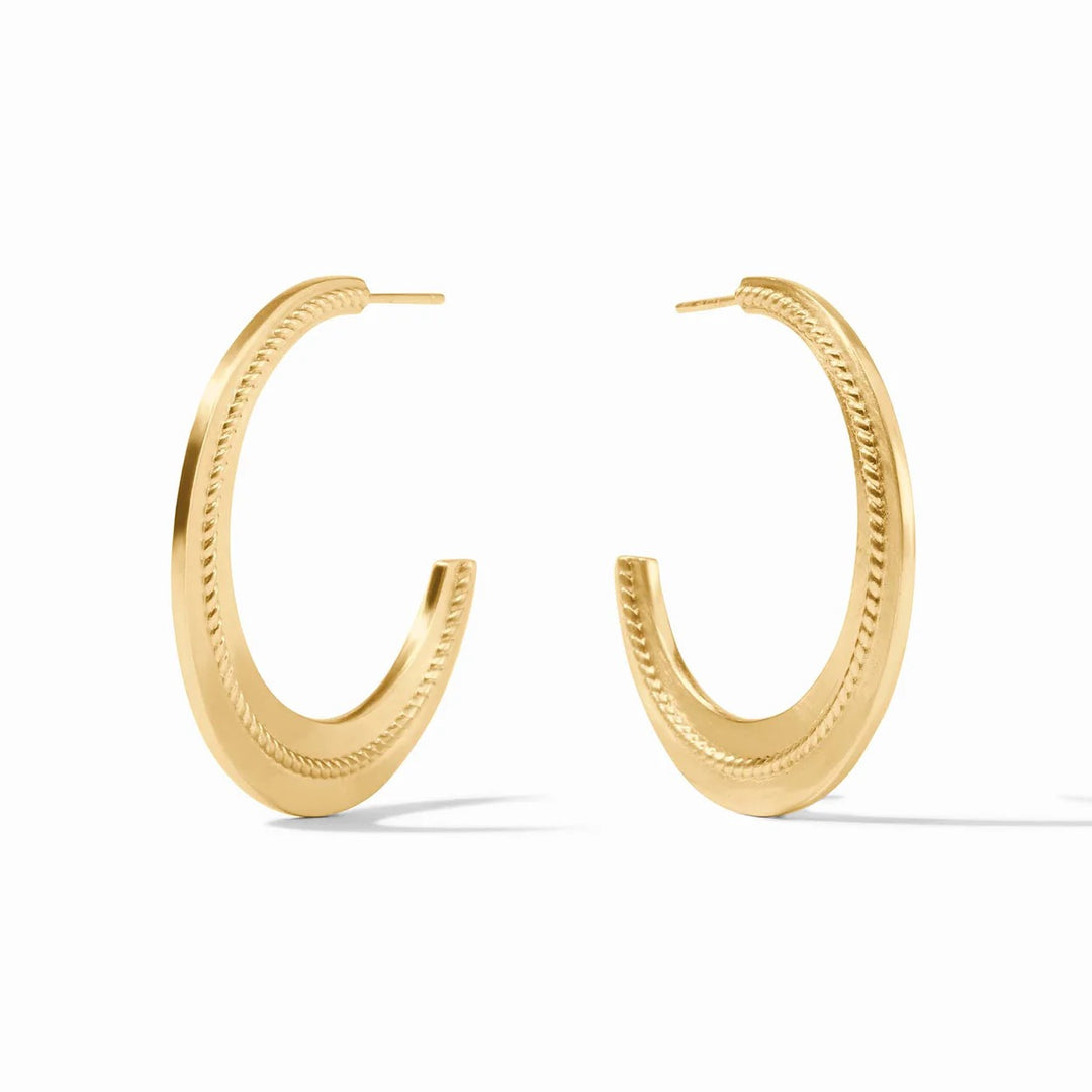 Julie Vos Nassau Crescent Hoop earrings, gold-toned accessories with crescent-shaped design, stylish jewelry for everyday wear