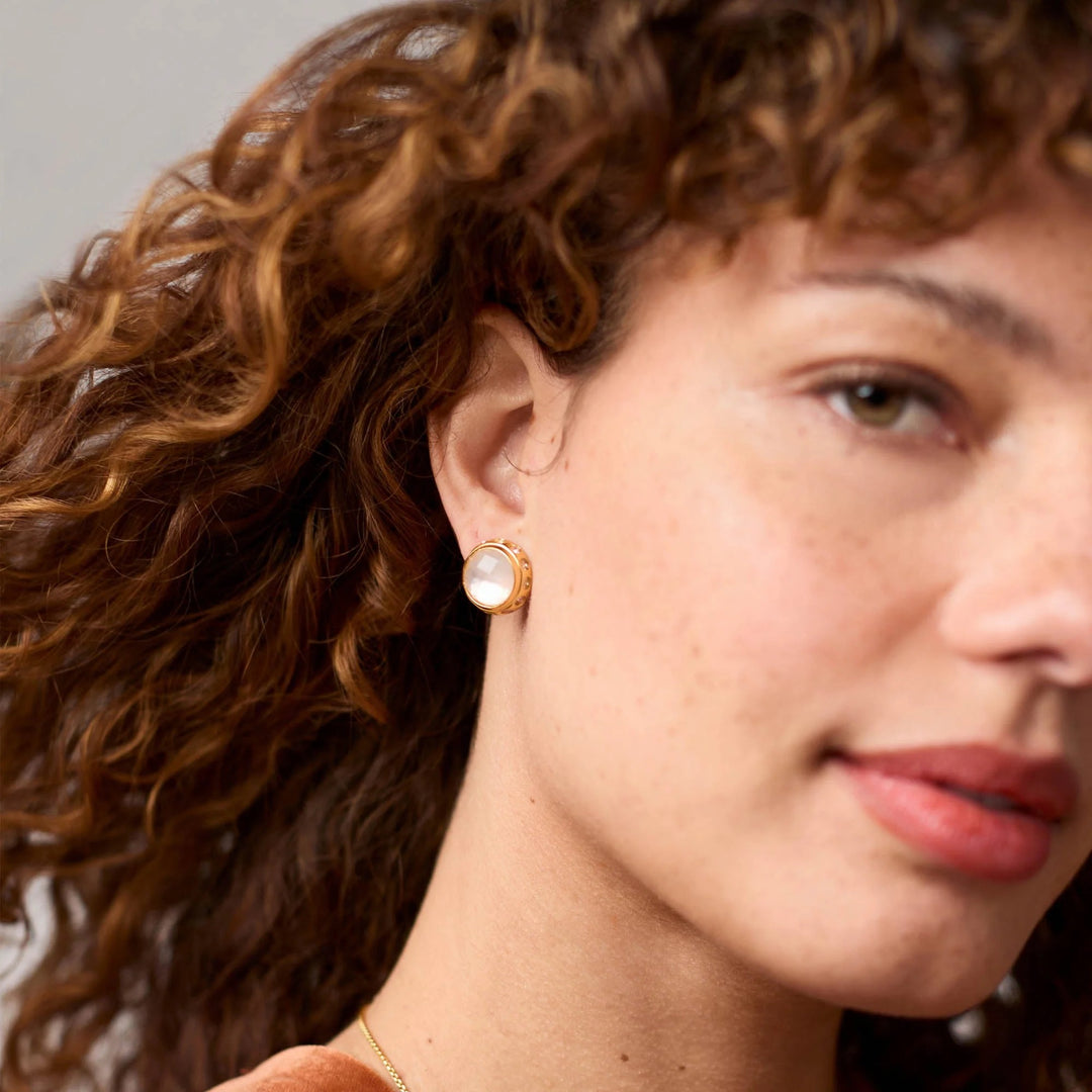 Rainbow stud earring by Julie Vos featuring colorful, sparkly gemstone accents on a silver-tone setting.