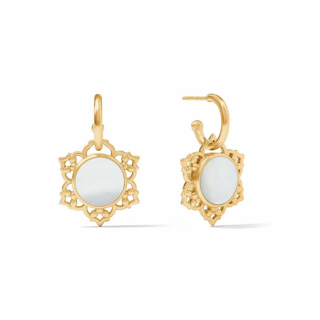 Julie Vos Helene Hoop and Charm Earring, elegant gold-tone accessories with hoop and charm design, shown close-up.