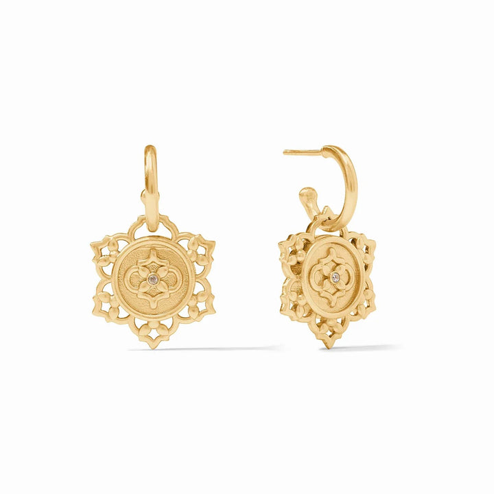 Julie Vos Helene Hoop and Charm Earring, gold-toned accessories with hoop design and dangling charm, detailed close-up image