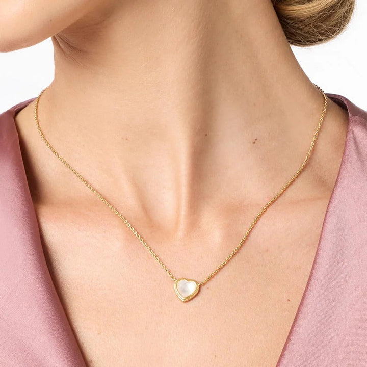 Delicate heart necklace by Julie Vos featuring a fine chain and small heart pendant, perfect for elegant accessories.