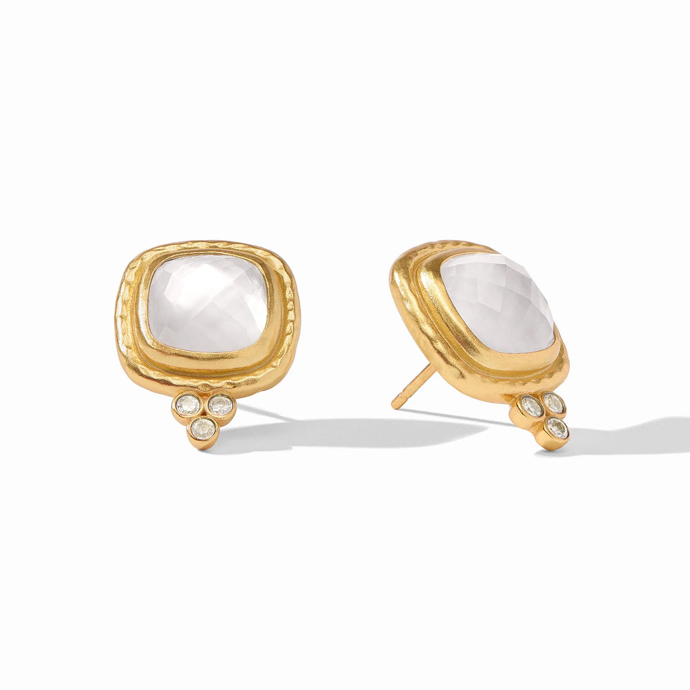 Julie Vos Tudor Stud earrings with iridescent clear crystals, elegant accessories for a stylish look.