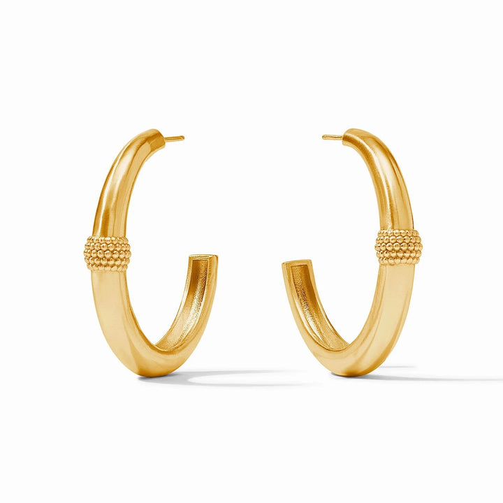Beaded Julie Vos Station Hoop earrings featuring colorful beads and gold-tone accents, stylish accessories for everyday wear.