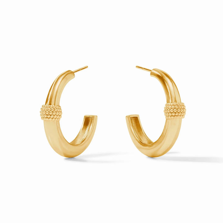 Beaded station hoop earrings by Julie Vos, elegant accessories with colorful beads on gold-toned hoops.