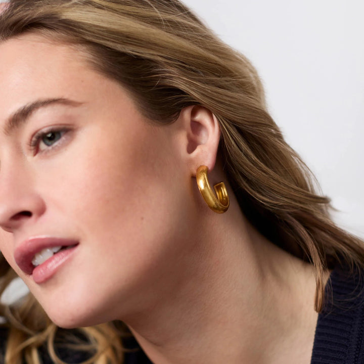 Julie Vos Cannes Hoop Earrings, gold-tone accessories with large circular hoops, stylish and elegant jewelry.