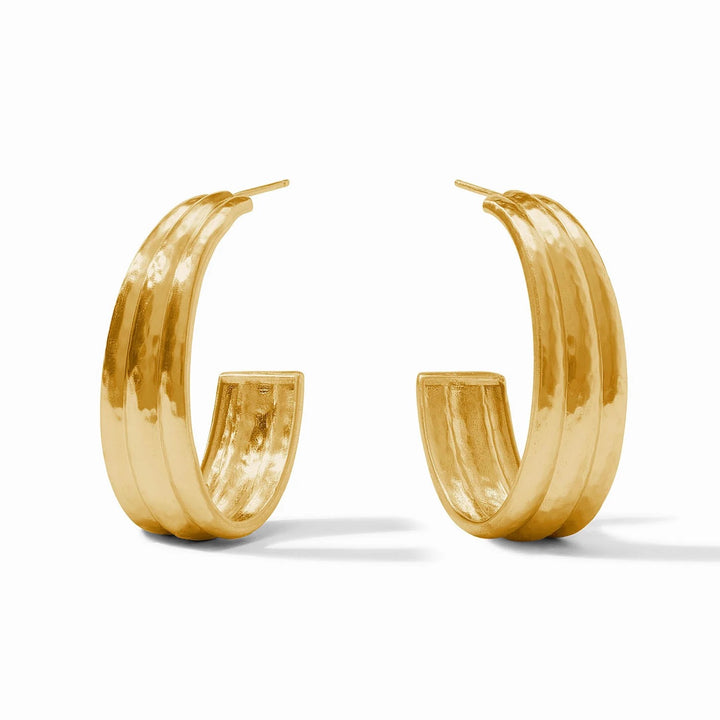 Julie Vos Cirque Hoops, gold-toned jewelry accessories, featuring elegant hoop earrings with intricate detailing.